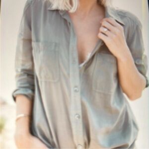 Splendid x Damsel Cotton Collection Army Green Button Up Blouse Women's Size M